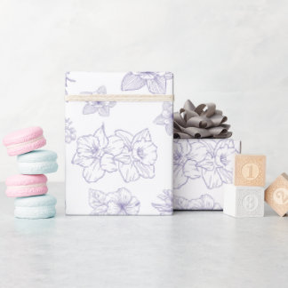 Dark Moody Floral | Elegant Purple Botanical Line Wrapping Paper