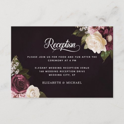 Dark Moody Floral Elegant Wedding Reception Enclosure Card