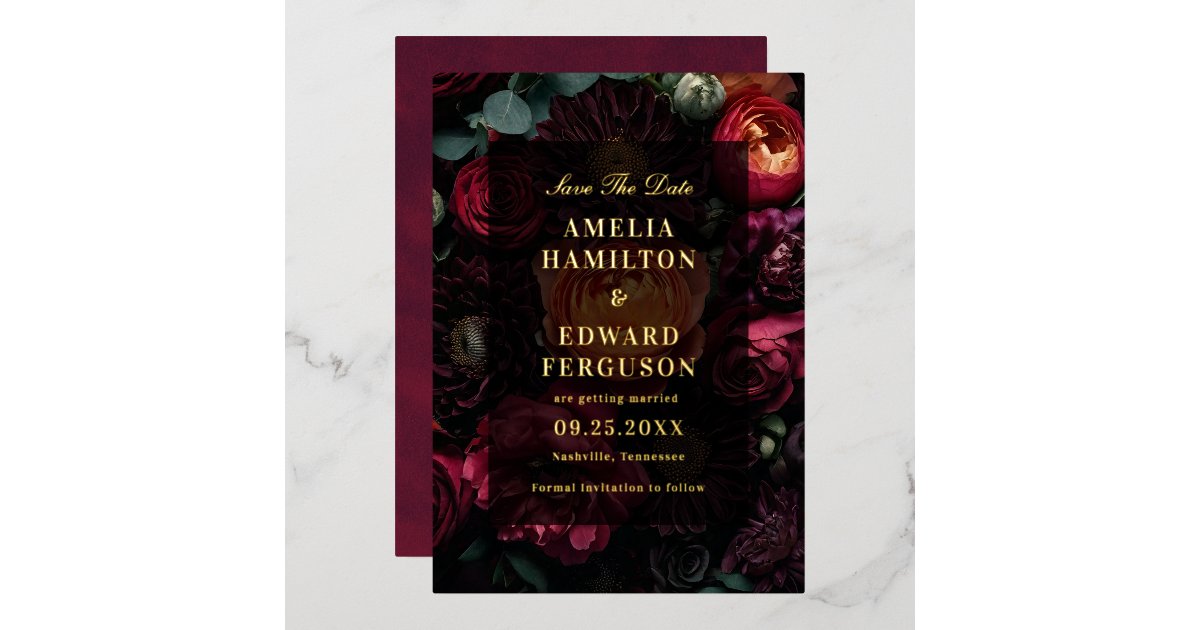 Dark Moody Floral Elegant Wedding Save The Date Foil Invitation | Zazzle