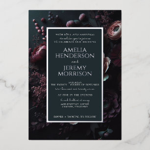 Dark Moody Floral Foil Invitation