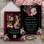 Dark Moody Floral Frame Black QR Code Wedding Invitation