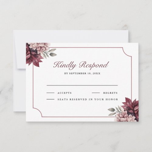 Dark Moody Floral Frame Wedding RSVP Card