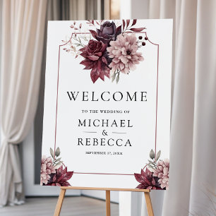 Dark Moody Floral Frame Wedding Welcome Sign