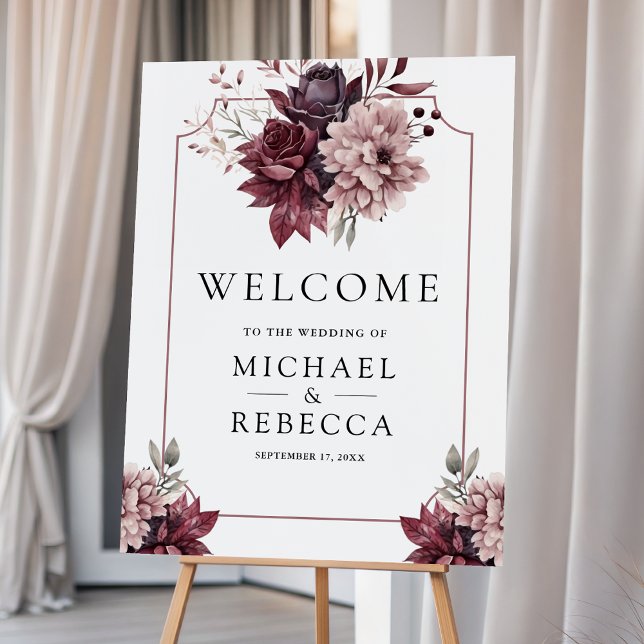 Dark Moody Floral Frame Wedding Welcome Sign (Creator Uploaded)