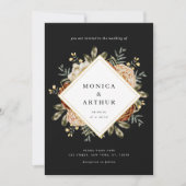 Dark Moody Floral & Gold Frame QR Code Wedding Invitation | Zazzle