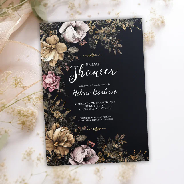 Dark Moody Floral Gothic Bridal Shower Invitation | Zazzle