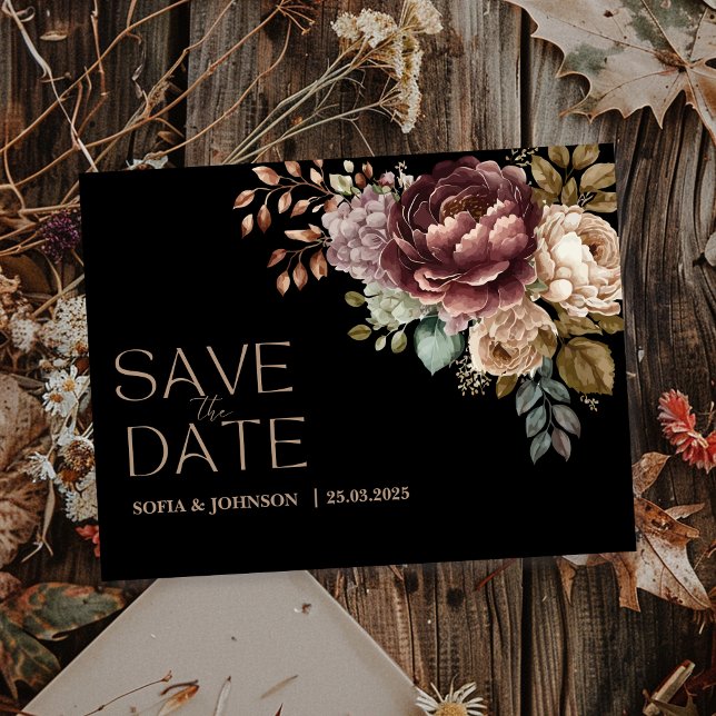 Dark moody floral Modern Save the Date Wedding  Holiday Postcard (Creator Uploaded)