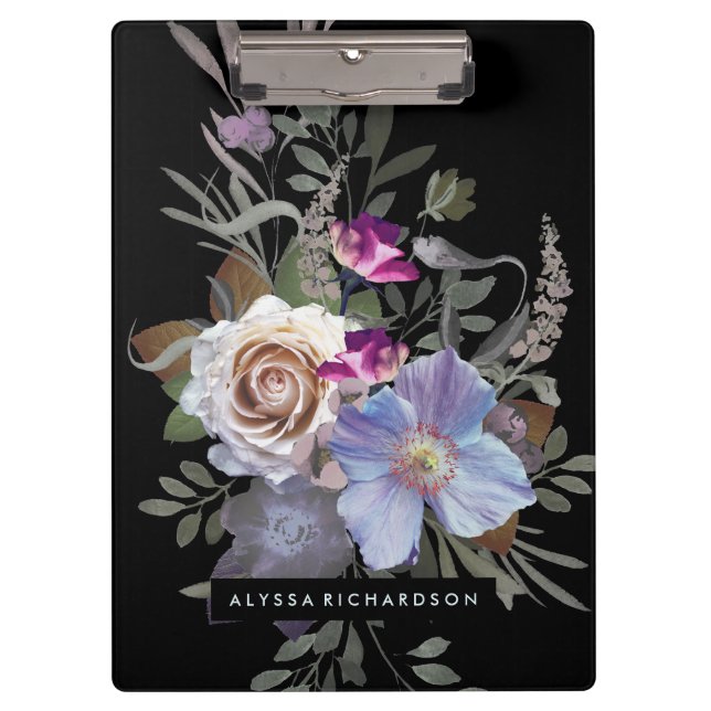 Dark Moody Floral on Black Clipboard (Front)