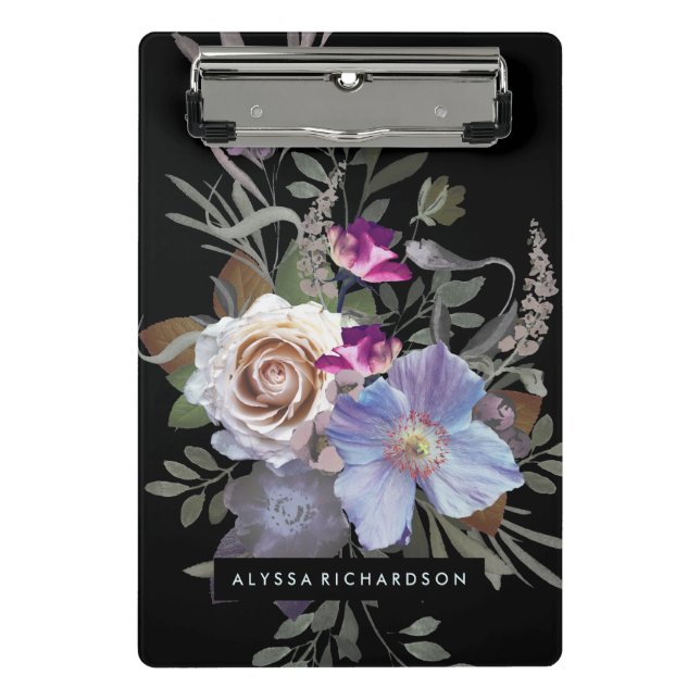 Dark Moody Floral on Black Mini Clipboard (Front)