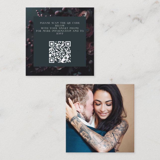 Dark Moody Floral QR Code Enclosure Card (Front/Back)