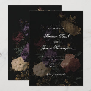 Dark Moody Floral Romantic Black Peony Wedding Invitation
