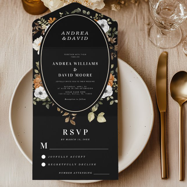 Dark & Moody Floral Romantic Boho Floral Wedding  All In One Invitation (Creator Uploaded)