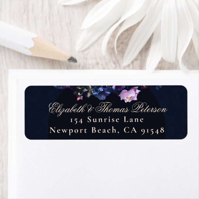 Dark Moody Floral Romantic Mauve Black Wedding Label (Insitu)