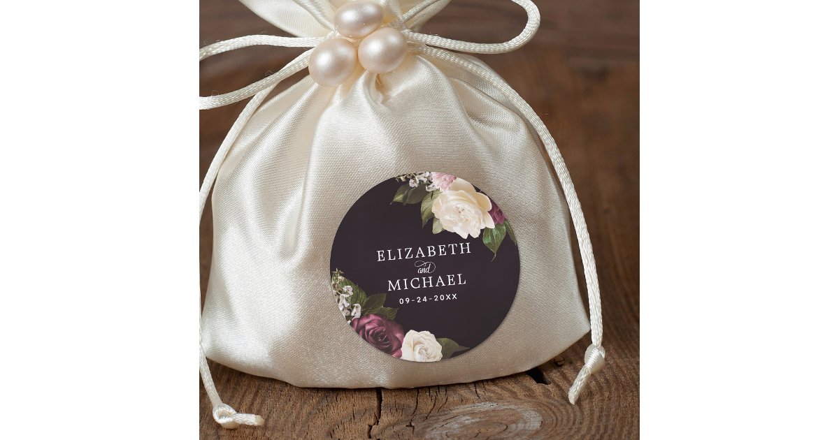 Dark Moody Floral Romantic Wedding Classic Round Sticker | Zazzle