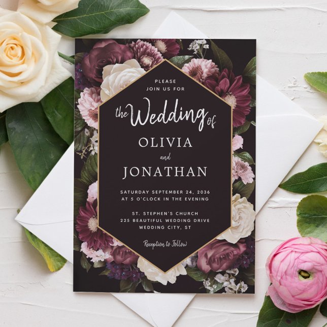 Dark Moody Floral Romantic Wedding  Invitation (Creator Uploaded)