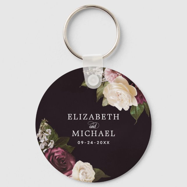 Dark Moody Floral Romantic Wedding  Keychain (Front)