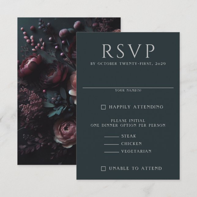 Dark Moody Floral RSVP Card (Front/Back)