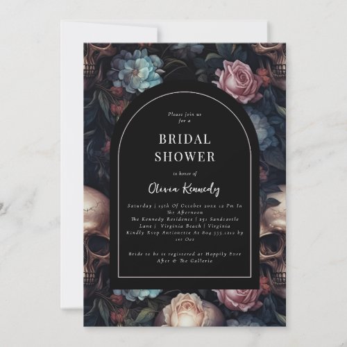 Dark Moody Floral Skull Gothic Bridal Shower  Invitation