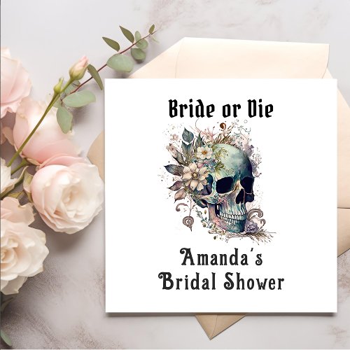 Dark Moody Floral Skull Gothic Bridal Shower Napkins