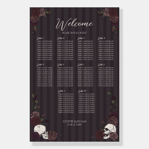 Dark Moody Floral Skull Maroon Seating Chart Sign