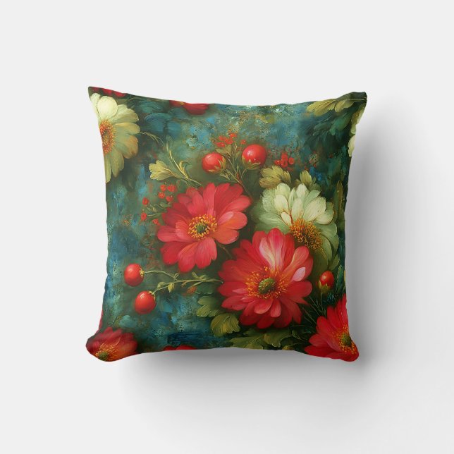 Dark Moody Floral Stylish Chic Aesthetic Rustic Throw Pillow (Front)