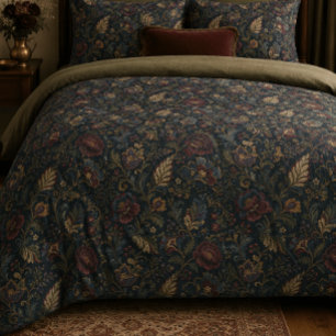 Dark Moody Floral Vintage Crewel Botanical Elegant Duvet Cover