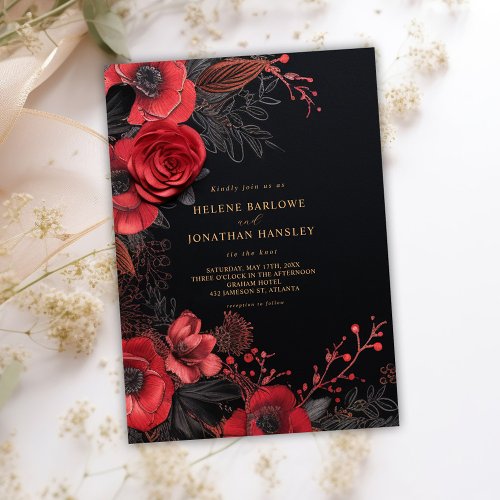 Dark Moody Floral Wedding Invitation