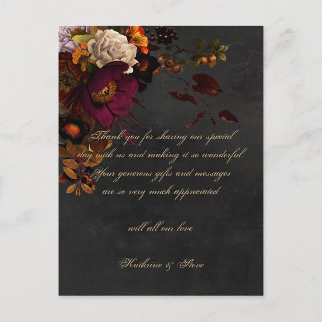 Dark Moody Floral Wedding Thank You Cards Postcard (Front)