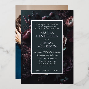 Dark Moody Floral with Photo Foil Invitation