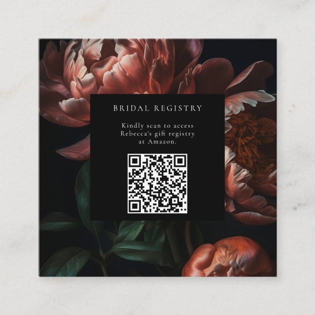 Dark Moody Florals Bridal Shower QR Code Enclosure Card (Front)
