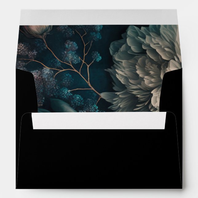 Dark Moody Florals Gothic Halloween Wedding Envelope (Back (Bottom))