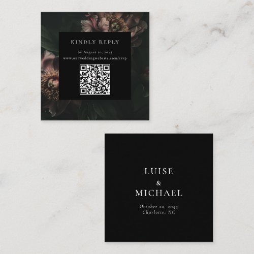 Dark Moody Florals Wedding RSVP QR Code Enclosure Card