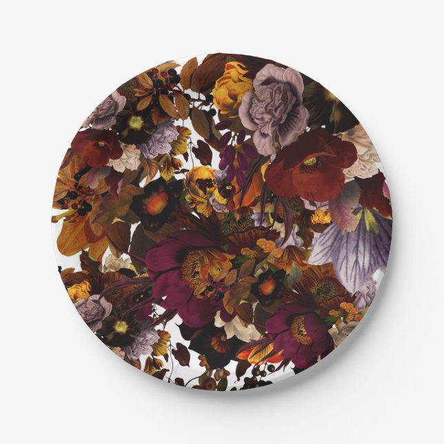 Dark Moody Flower Paper Plates (Front)