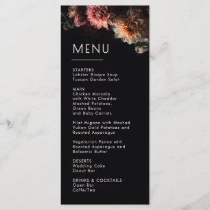 Dark Moody Flowers Dahlias Wedding Menu