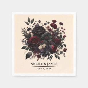 Dark Moody Flowers Elegant Floral Cream Wedding Napkins