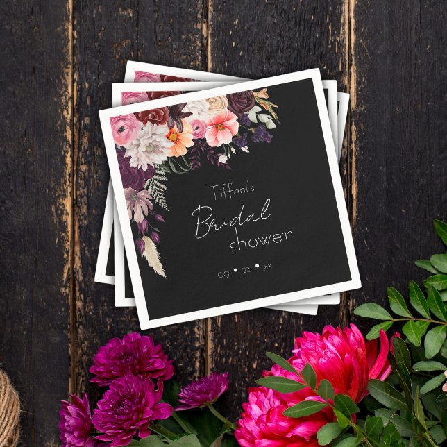 Dark Moody Flowers & Greenery Bridal Shower Napkins (Creator Uploaded)