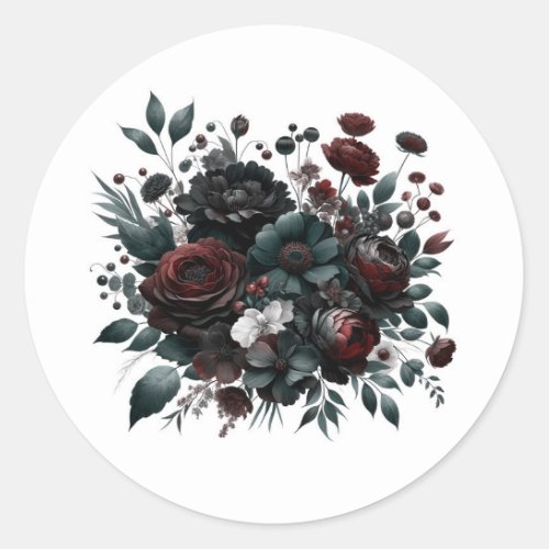 Dark Moody Forest Flowers Elegant Floral Wedding Classic Round Sticker
