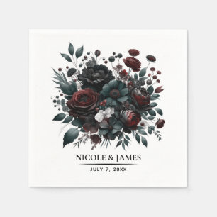 Dark Moody Forest Flowers Elegant Floral Wedding Napkins