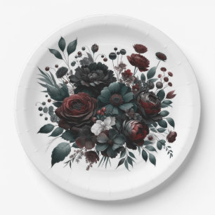 Dark Moody Forest Flowers Elegant Floral Wedding Paper Plates