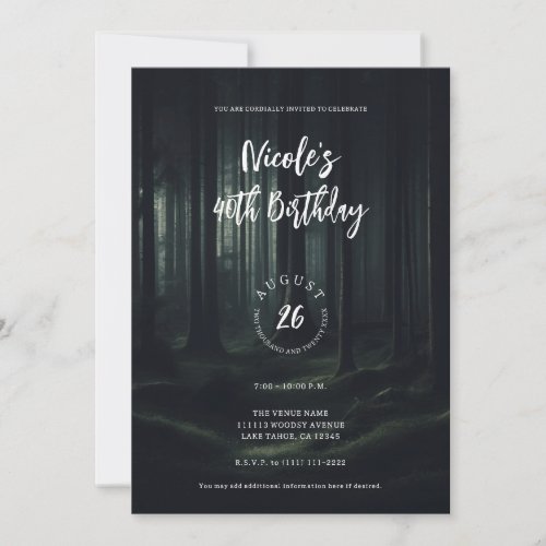 Dark Moody Forest Trees at Twilight Birthday Party Invitation