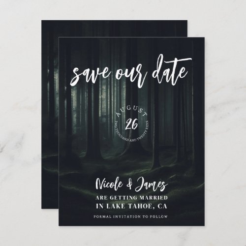 Dark Moody Forest Trees at Twilight Save the Date  Invitation