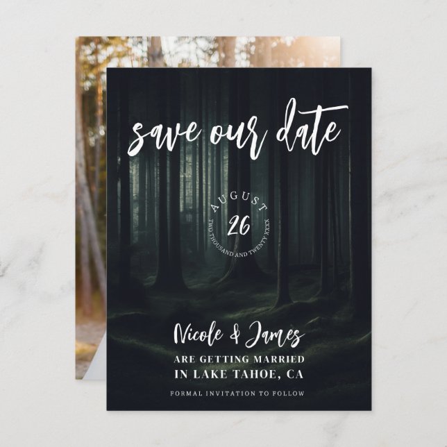 Dark Moody Forest Trees at Twilight Save the Date  Invitation (Front/Back)