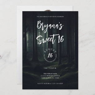 Dark Moody Forest Trees at Twilight Sweet 16 Invitation