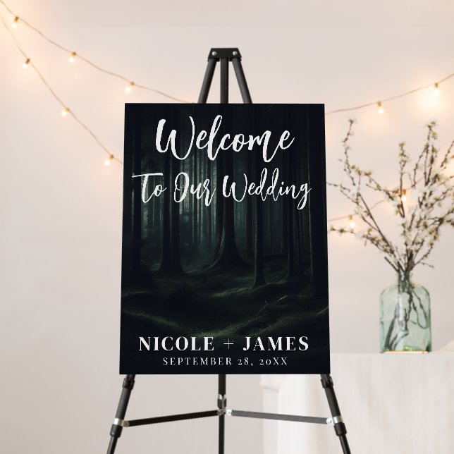 Dark Moody Forest Trees at Twilight Wedding Foam Board (In Situ (Stand))