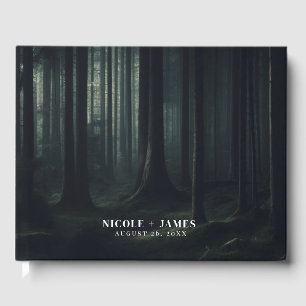 Dark Moody Forest Trees at Twilight Wedding Guest Book