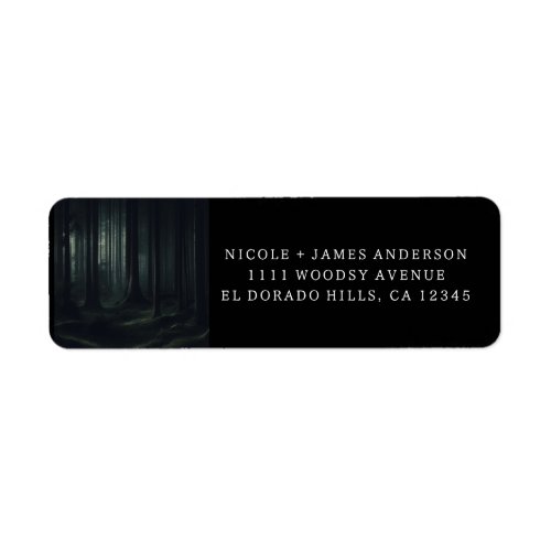 Dark Moody Forest Trees at Twilight Wedding Label