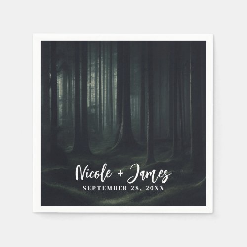 Dark Moody Forest Trees at Twilight Wedding Napkins