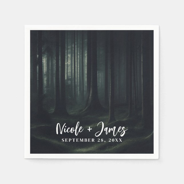 Dark Moody Forest Trees at Twilight Wedding Napkins (Front)