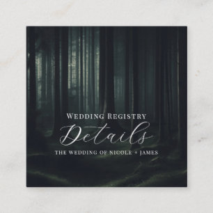 Dark Moody Forest Trees Twilight Wedding Details Square Business Card