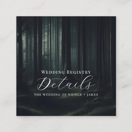 Dark Moody Forest Trees Twilight Wedding Details Square Business Card